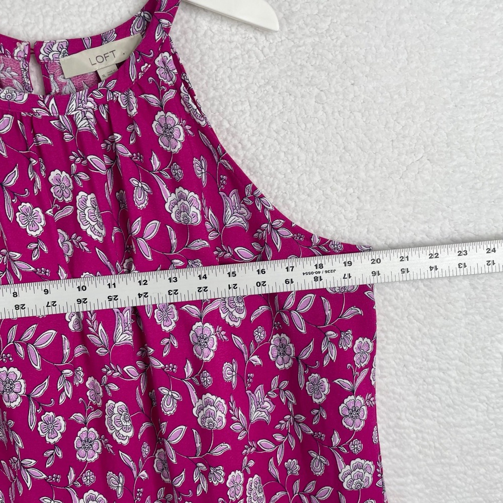 LOFT Womens XL Magenta Pink Floral Halter Neck Sleeveless Blouse Border Hem Top - Picture 3 of 9